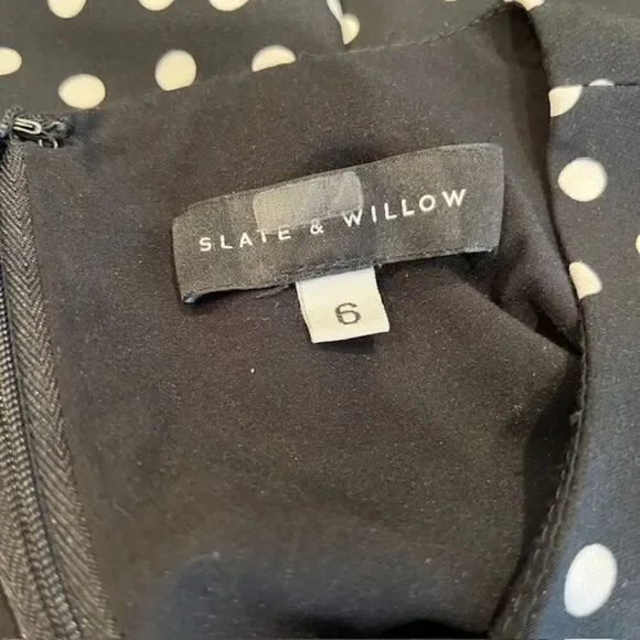 Slate & Willow Black Polka Dot Dress Poly Spandex Women's Ruffle Bottom Size 6 - Picture 7 of 11